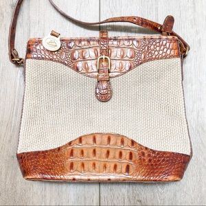 Brahmin Croc and Woven Handbag in Pecan
